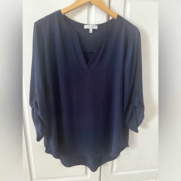 CHAUS New York Blue Semi-Sheer Blouse, XL - Picture 1 of 3